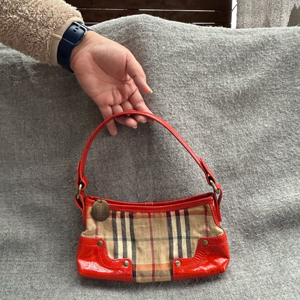 Burberry Stylish Red and Tan Plaid Handbag